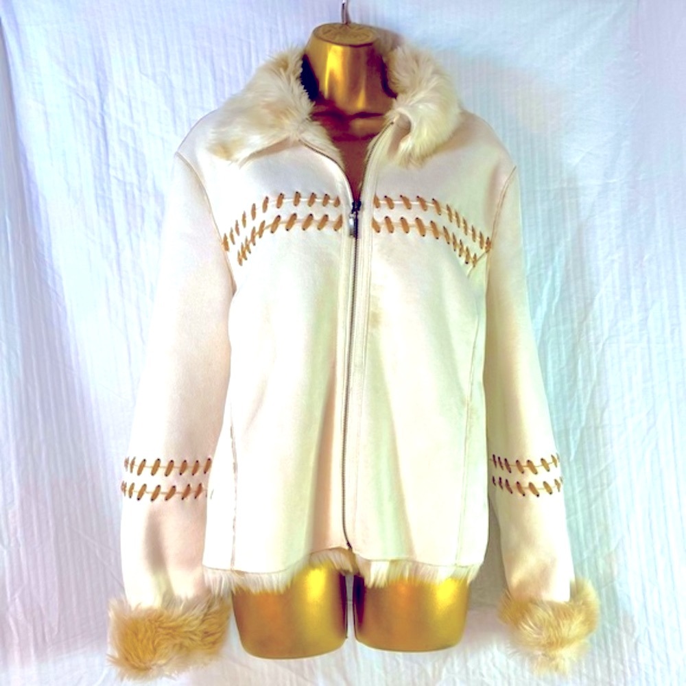 Montanaco Jacket Size L Long Sleeve Faux Fur White
